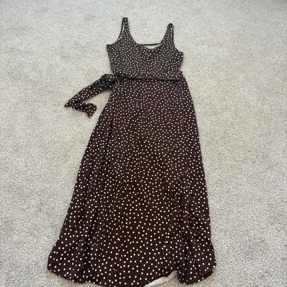 Reformation Kaila Wrap Dress Womens S Brown Polka Dot Tank Midi Retro Mod - Picture 7 of 7